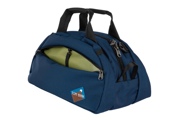 The Old School Carry All in Deep Blue 630 Ballistic with Moss (green with light green grid) 210 Cerylon interior.